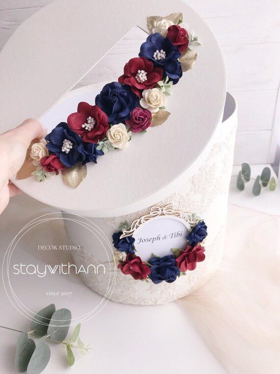 Card Box For Wedding Navy And Burgundy Reception Card Holder Etsy