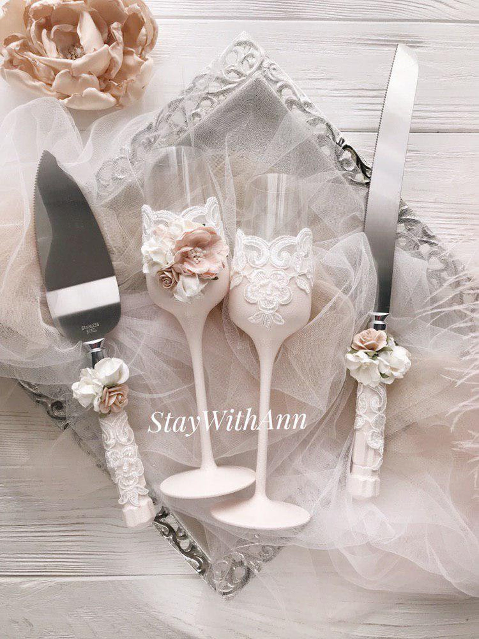 Toasting flutes and cake server sets Wedding glasses Toasting Etsy