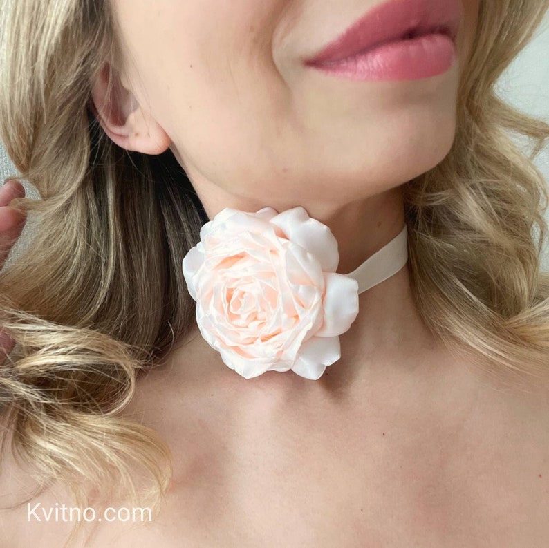 Blush Pink Flower Choker Necklace Rose Victorian Choker for Bridesmaid Gift Wedding Dress Photoshoot Dress Vintage Choker Pale Pink Peony image 10