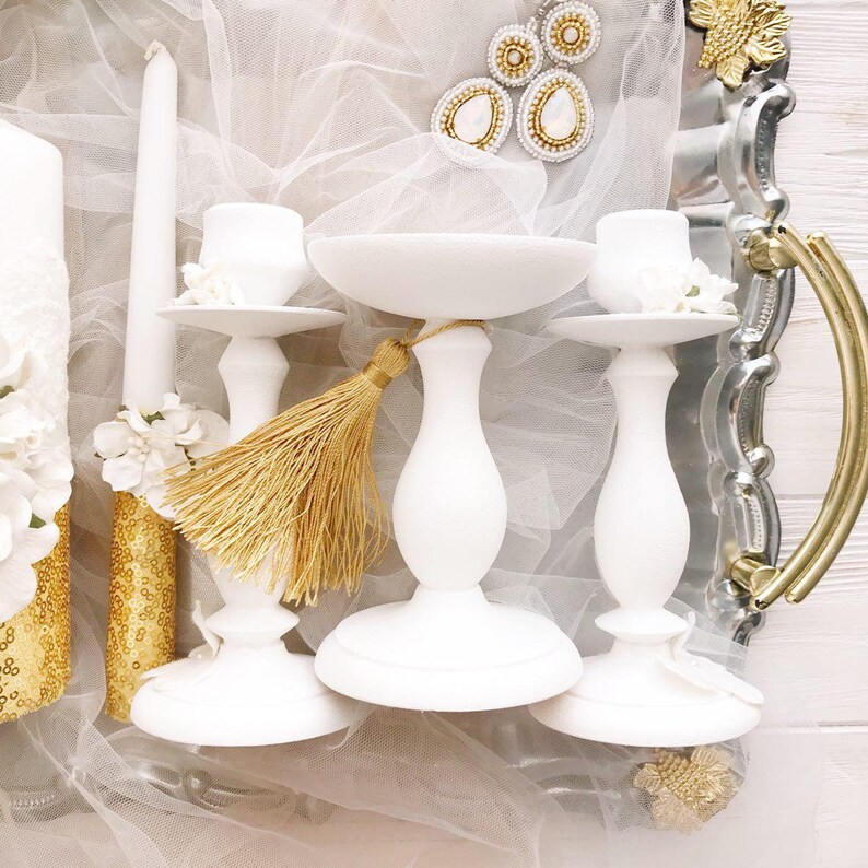 Unity Candle Set Gold Unity Candle Holder Unity Candle Set Etsy