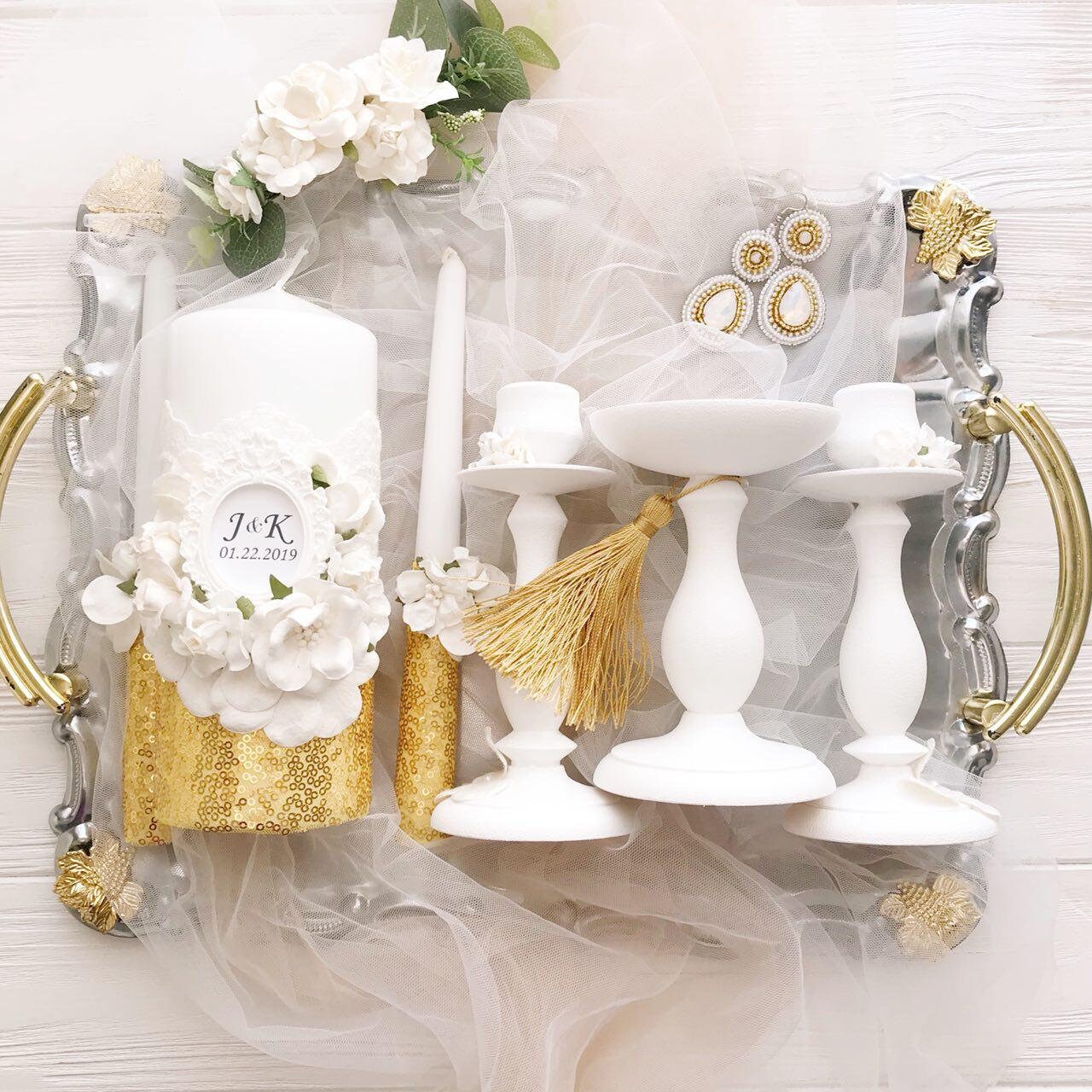 Unity Candle Set Gold Unity Candle Holder Unity Candle Set Etsy