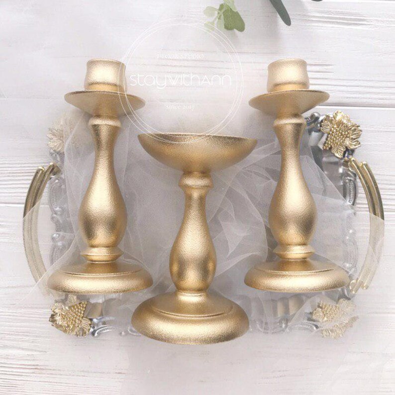 Gold Unity Candle Holders Wood Candle Holder Set Wedding Etsy