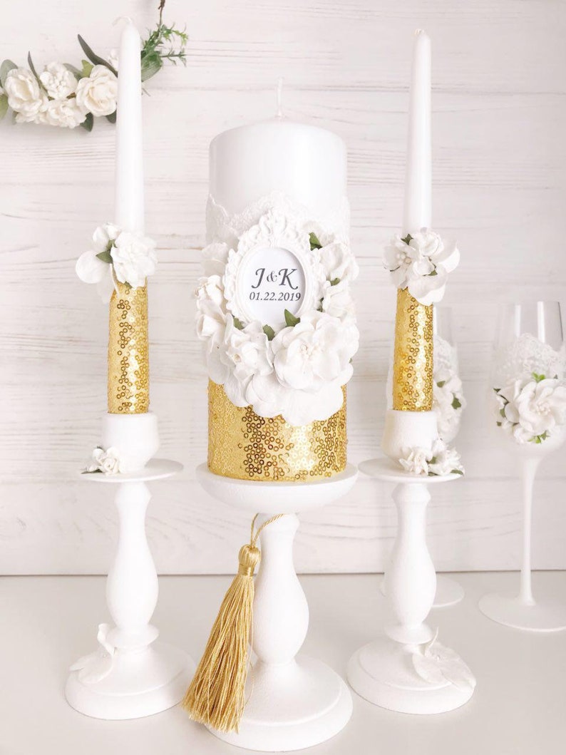 Unity Candle Set Gold Unity Candle Holder Unity Candle Set Etsy