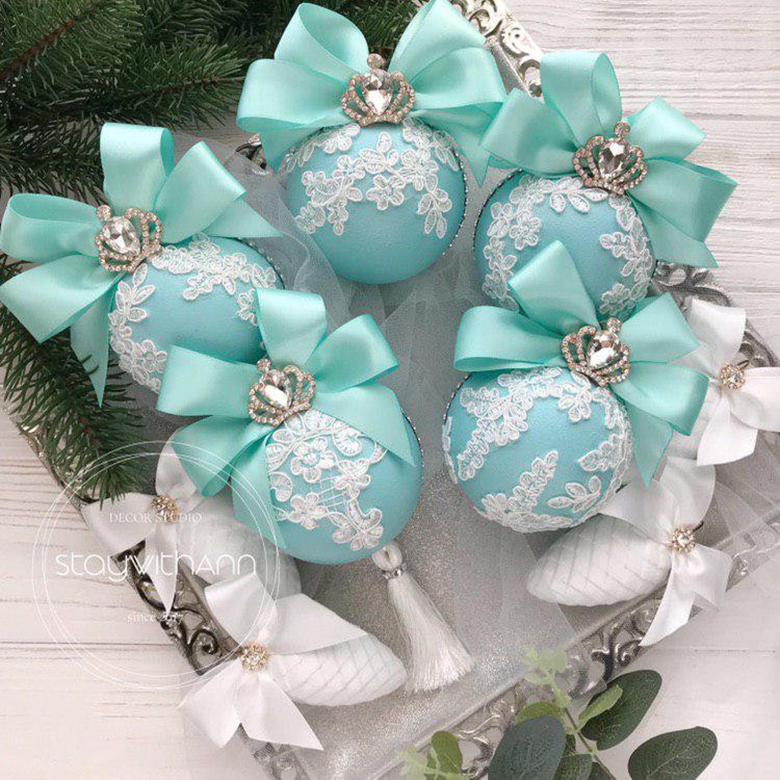 Aqua Christmas Ornaments 