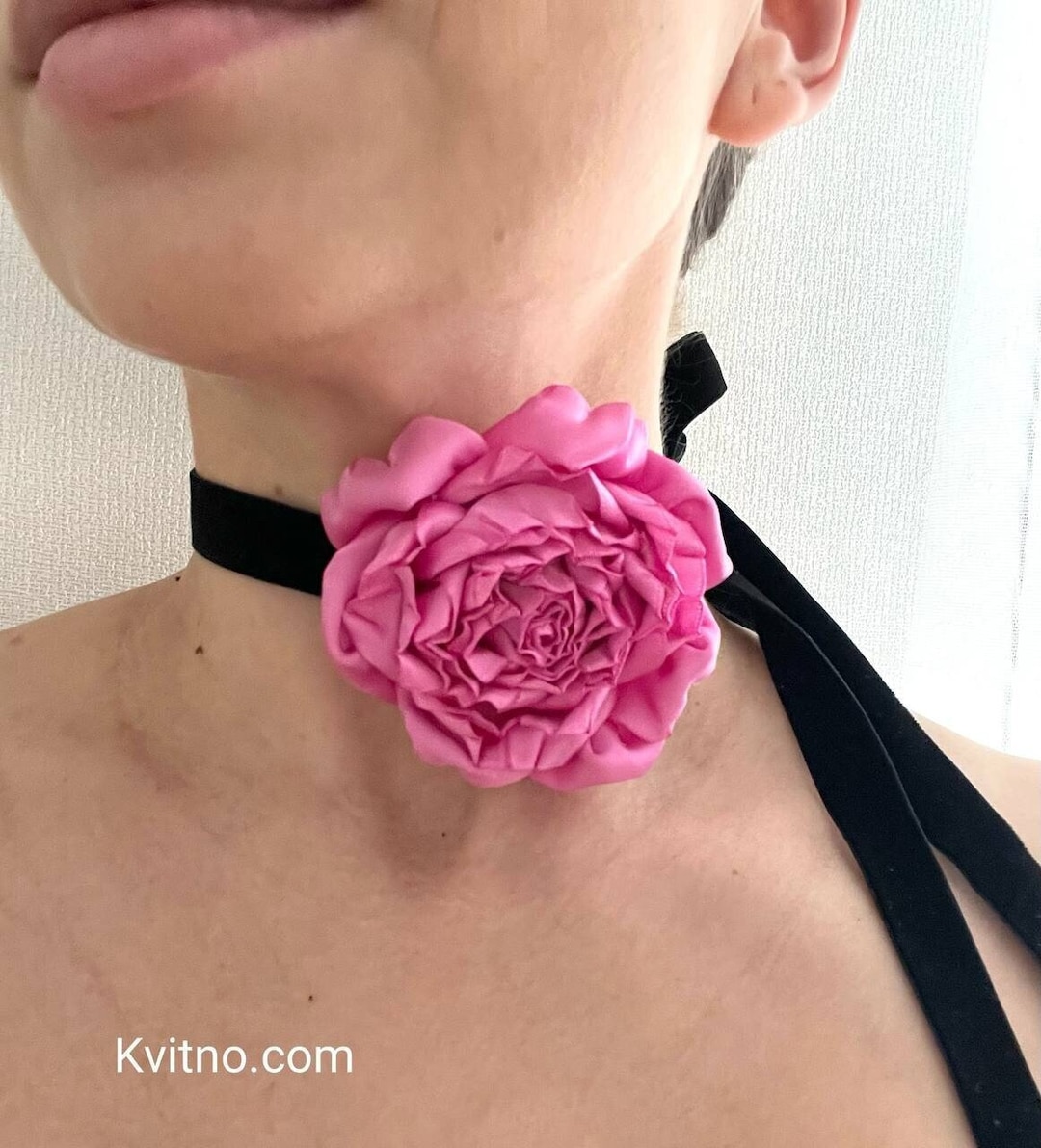 Fuchsia Flower Choker Necklace Velvet Choker Hot Pink Flower Choker Necklace Rose Choker Choker