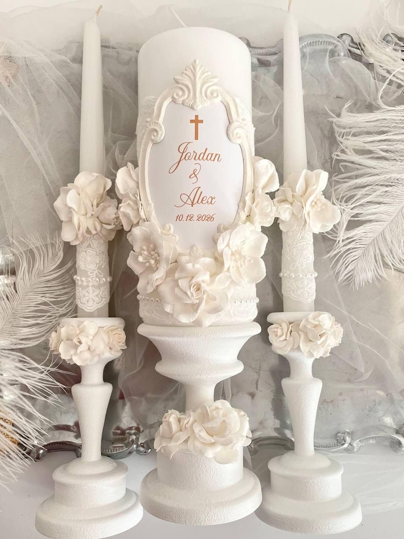 Elegant off White Unity Candle Set | Church Wedding Candles | Gold ...