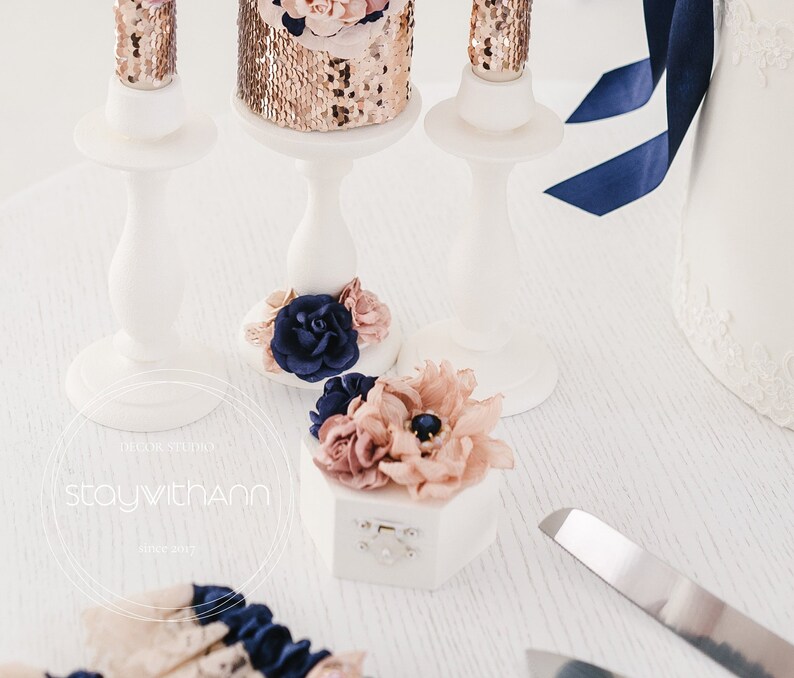 Navy Blue Ring Box Wedding Elegant Ring Box Wedding Wooden Etsy