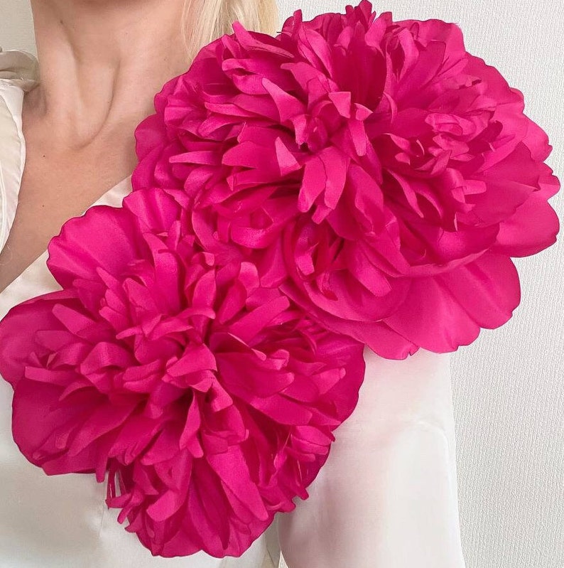 Hot Pink Flower Brooch Peony Floral Brooch Flower Brooch Oversized Shoulder Corsage Flower Pin Extra Large Brooch Rose Fuchsia image 3