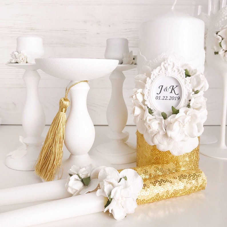 Unity Candle Set Gold Unity Candle Holder Unity Candle Set Etsy