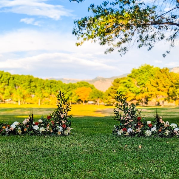 Ground Floral Arch, Floor Floral Backdrop, Floral Altar Arrangement-Burnt Orange, Rust, Terracotta, Burgundy, Cream