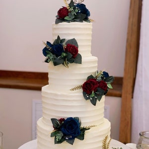 Dark Green, Navy and Burgundy, Gold, Silver or Pearl Accent Eucalyptus floral cake topper & cake decor