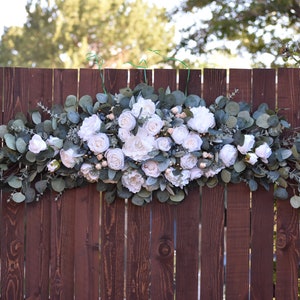 6 FT LARGE Wedding Arch Arbor Swag, Soft White, Ivory Rose & Peony, Lambs Ear, Eucalyptus Floral Backdrop, Hanging Wedding Altar Flowers