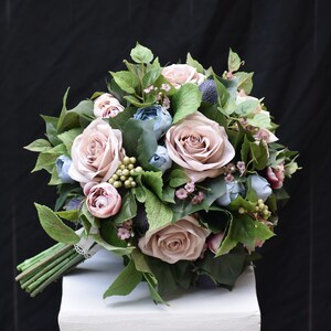 Hand Wrapped Dusty Rose and Dusty Blue Bouquet- Oversized