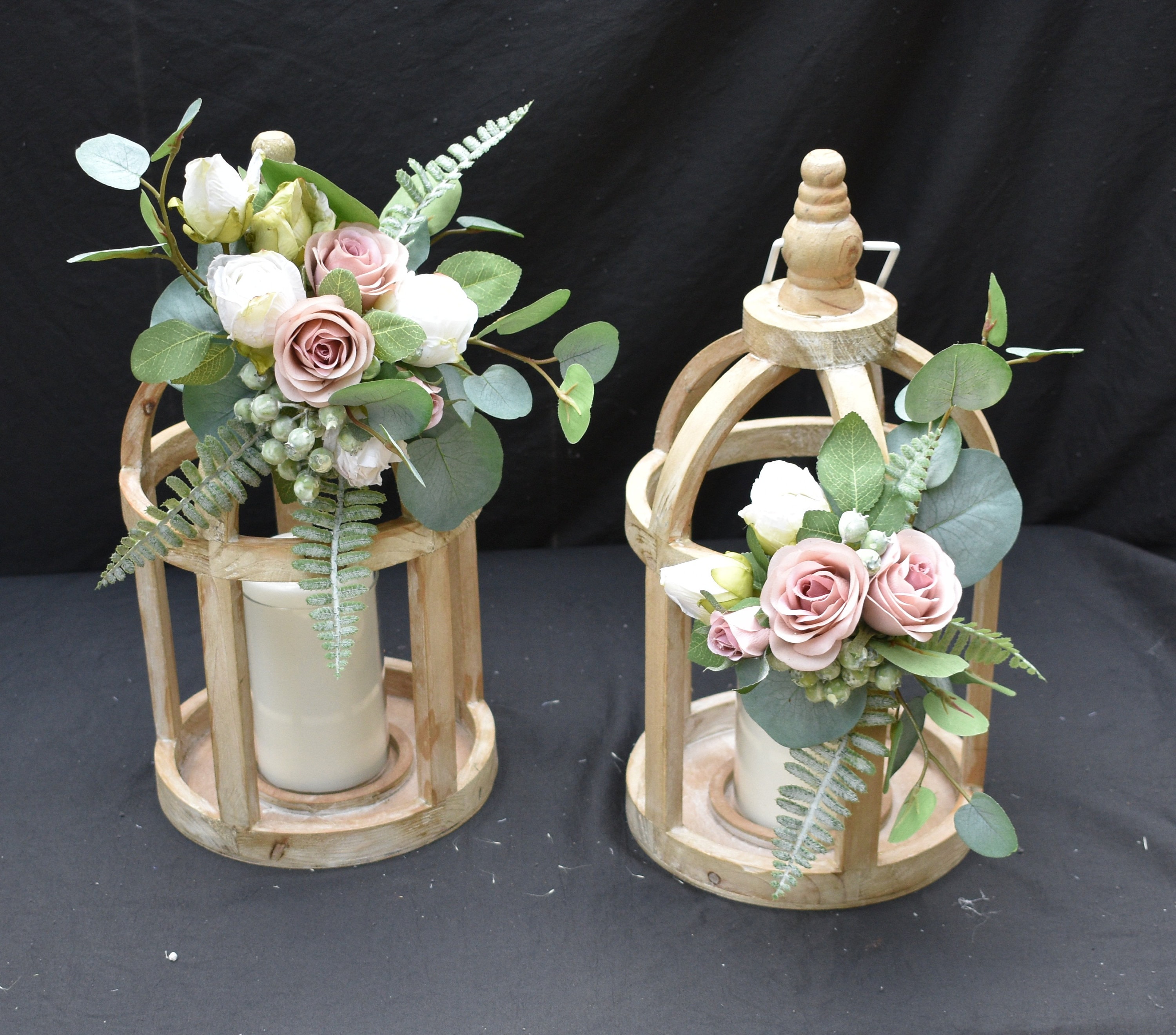 Whitewashed Wood Lantern Centerpiece Set