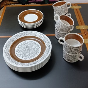 Gefle Fontana Suède tasses à thé / café avec soucoupe et assiette latérale en porcelaine pour 6 personnes