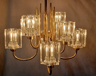 Gaetano Sciolari Peill & Putzler 1970 Ice Glass Chandelier Lamp Chandelier Ice Glass 8 KG Chandelier Glass Chandelier