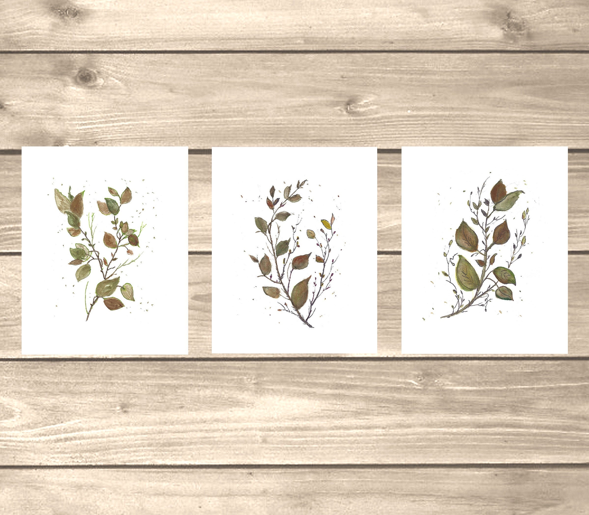 Instant Download Neutral Leaves Wall Print Watercolor Nature Etsy