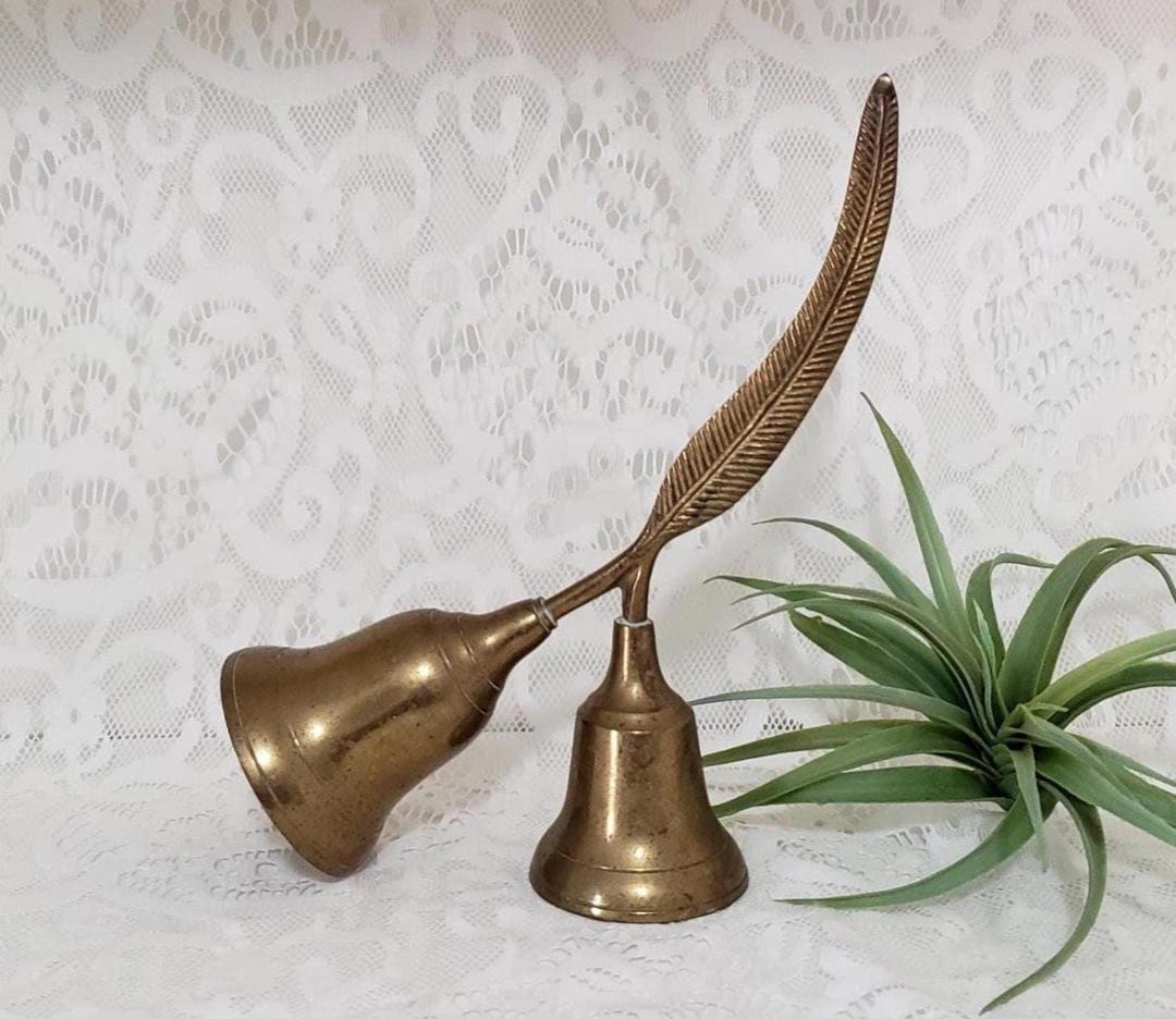 Feather Handle & Double Bell - Carved Brass Handbell - Vintage Brass ...
