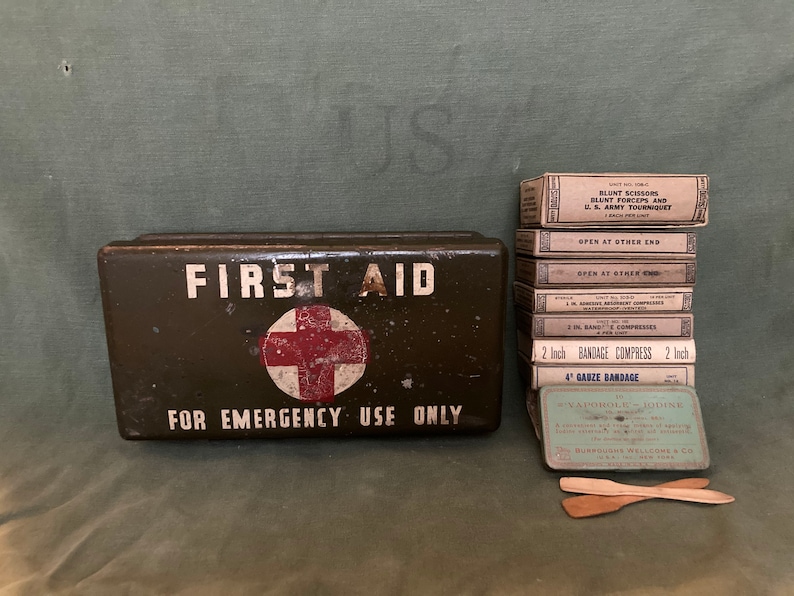 Vintage 1940s Military First Aid Kit Green Metal Box WWII Etsy