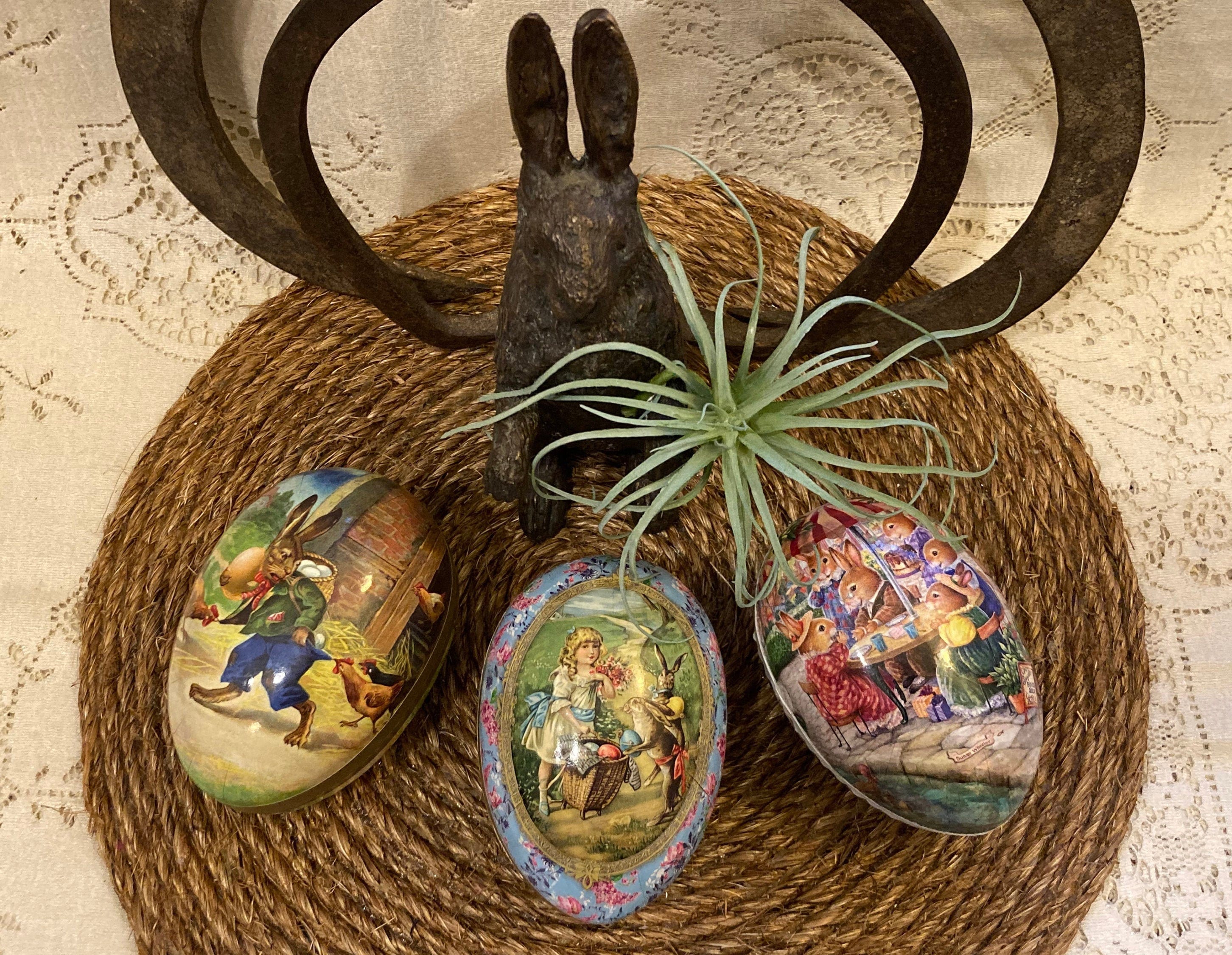 Vintage Papier Mache Easter Eggs German Nestler Eggs Paper Mache Egg Set Alice Girl Hare
