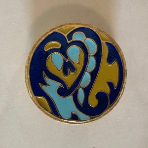 Retro Love Hearts - 1960s Blue & Green Enamel Compact - Estee Lauder - Vintage Textured Gold Pocket Mirror - Pressed Powder Vanity Compact