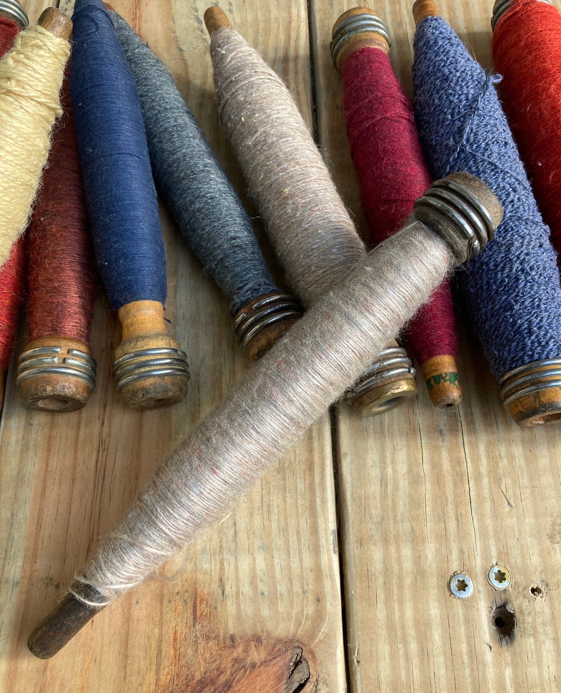 Antique Wooden Spools Dyed Wool Wound Spindles Set of 12 Etsy