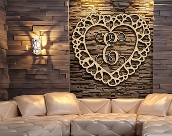 Custom Hearts Love Wedding Wreath Wood Cutout Vine Monogram Shape Sign Wall Hanger