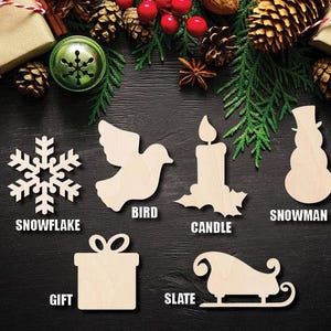 Christmas Set Cutout Raw Wood Shapes Sign 1/5&quot; thick