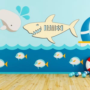 Custom Shark Boy Wood Cutout Unpainted Name Raw Shape Sign Baby Shower Personalized Gift Wall Decor 1/5 thick