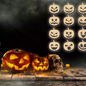 Halloween Pumpkin Set Cutout Raw Unfinished Unpainted Wood Shapes Sign 1/5&quot; thick