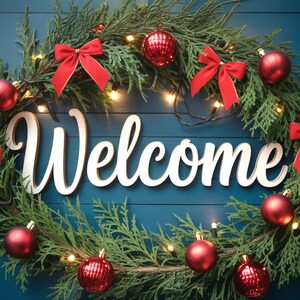 Wood Welcome Sign Script Word Text Letter Wood Cutout Doorhanger Unpainted Unfinished Raw Shapes 1/5&quot; thick
