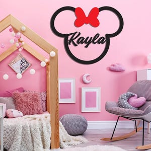 Custom Mouse Girl Kids Cartoon Name Wood Cutout Wall Decor Personalized Gift Word Text Letter Unpainted Unfinished Raw Shape Sign 1/5&quot; thick