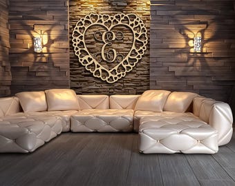 Custom Hearts Love Wedding Wreath Wood Cutout Vine Monogram Shape Sign Wall Hanger