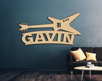 Wood Custom Guitar Rock Name Sign Acoustic Music Boy Girl Room Cutout Unpainted 1/5 thick