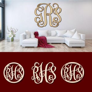 Custom Vine Triple Monogram Wood Cutout Wall Decor Personalized Gift  Words Text Raw Shapes Sign 1/5&quot; thick