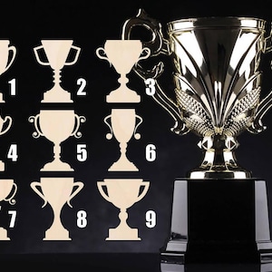 Trophy Cup Award Prize Wood Cutout Raw Wood Shapes Sign 1/5&quot; thick