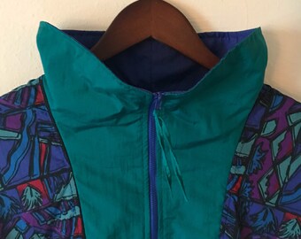 80s Vintage Green Columbia Nylon Pullover Windbreaker Jacket