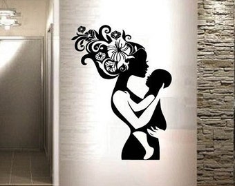 Decalcomanie in stile Wall Vinyl Decal Decor Art Sticker Bella madre e bambino Donna Nursery Camera dei bambini Camera da letto Rimovibile Murale Design 165