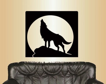 Calcomanías de estilo para pared, calcomanía de vinilo para decoración del hogar, pegatina de arte, Lobo aullando, luna llena, Animal salvaje, diseño de Mural extraíble para cualquier habitación 150