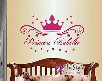 In-Style Decals Wall Vinyl Decal Home Decor Art Sticker Princess Crown Stars Custom Name Girl Kids Baby Nursery Play Room Mural Design 376