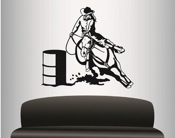 In-Style Decals Wall Vinyl Decal Home Decor Art Sticker Cowgirl on Horse Barrel Racing Riding Female Woman Girl Western Mural Design 261