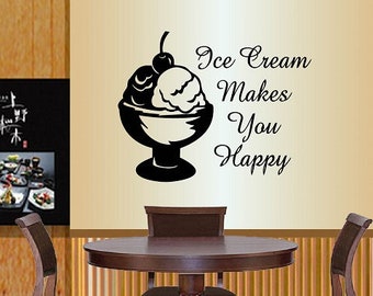 In-Style Decals Wall Vinyl Decal Home Decor Art Sticker Ice Cream Makes You Happy Quote Kitchen Café Restaurant Removable Mural Design 777