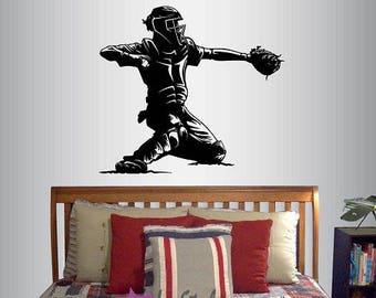 In-Style Decals Wall Vinyl Decal Home Decor Art Sticker Baseball Catcher Player Sports Sportsman Boy Man Room Removable Mural Design 848