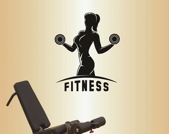 Naklejki ścienne w stylu In-Style Naklejka winylowa Wystrój domu Naklejka artystyczna Znak fitness Dziewczyna Ćwiczenie z hantlami Siłownia Zdejmowany Stylowy projekt muralu 162