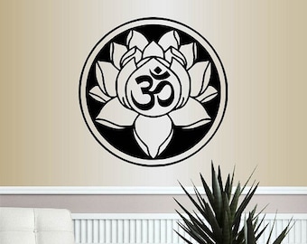 In-Style Decals Wall Vinyl Decal Home Decor Art Sticker Lotus Flower with Om Symbol Meditation Yoga Studio Room Removable Mural Design 124