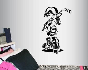 In-Style Decals Wall Vinyl Decal Home Decor Art Sticker Ice Hockey Player Girl Teen Modeling Sports Girls Room Bedroom Mural Design 396