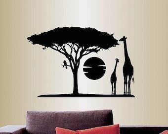 In-Style Calcomanías Pared Vinilo Calcomanía Decoración Arte Etiqueta África Sabana Jirafas Árbol Salvaje Animal Safari Paisaje Extraíble Mural Diseño 353