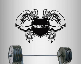 Naklejki w stylu In-Style Naklejka winylowa na ścianę Wystrój domu Naklejka artystyczna Emblemat Słowo treningowe Silne ramię Skrzydła Kulturystyka Fitness Siłownia Zdejmowany projekt 257