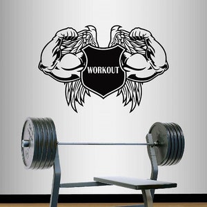 In-Style Abziehbilder Wand Vinyl Aufkleber Wohnkultur Kunst Aufkleber Emblem Workout Wort Starke Arm Flügel Bodybuilding Fitness Gym Abnehmbare Design 257