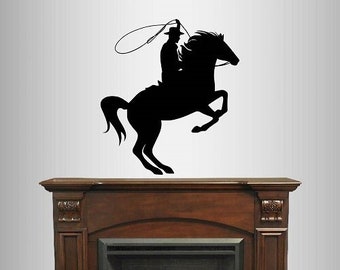 In-Style Abziehbilder Wand Vinyl Aufkleber Wohnkultur Kunst Aufkleber Rodeo Cowboy auf Pferd Lasso Western Mann Junge Zimmer Abnehmbares Wandbild Design 339